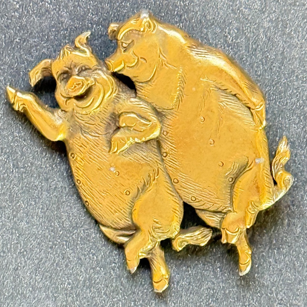 MFA Boston C+G Brooch Dancing Pigs Bronze Vintage